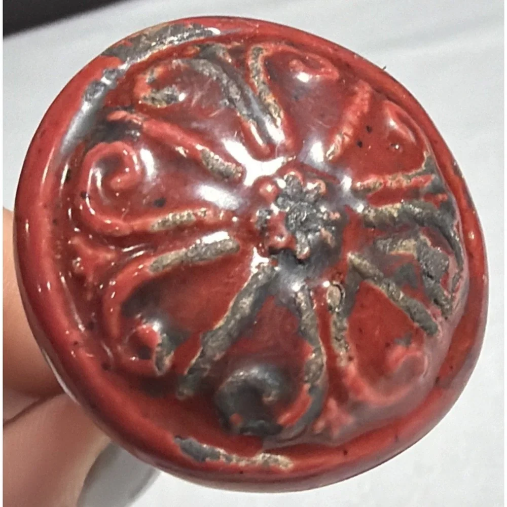 Lot Of 2 Hobby Lobby Red Rustic Drawer Knob Pulls 1.25In Red Black